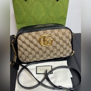 Gucci Black GG Marmont Flap Diagonal Quilted Leather Shoulder Bag